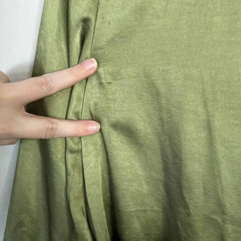 CAMILA COEHLO Priscilla Mini Dress Sage Green Satin Button Up Tie Waist Size XS